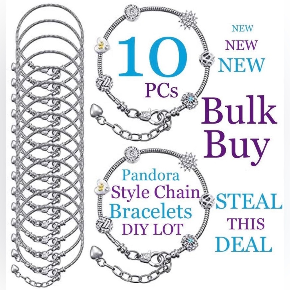10 Europeon Pandora Style Snake Chain Bracelets DIY Jewelry Making BULK Lot
